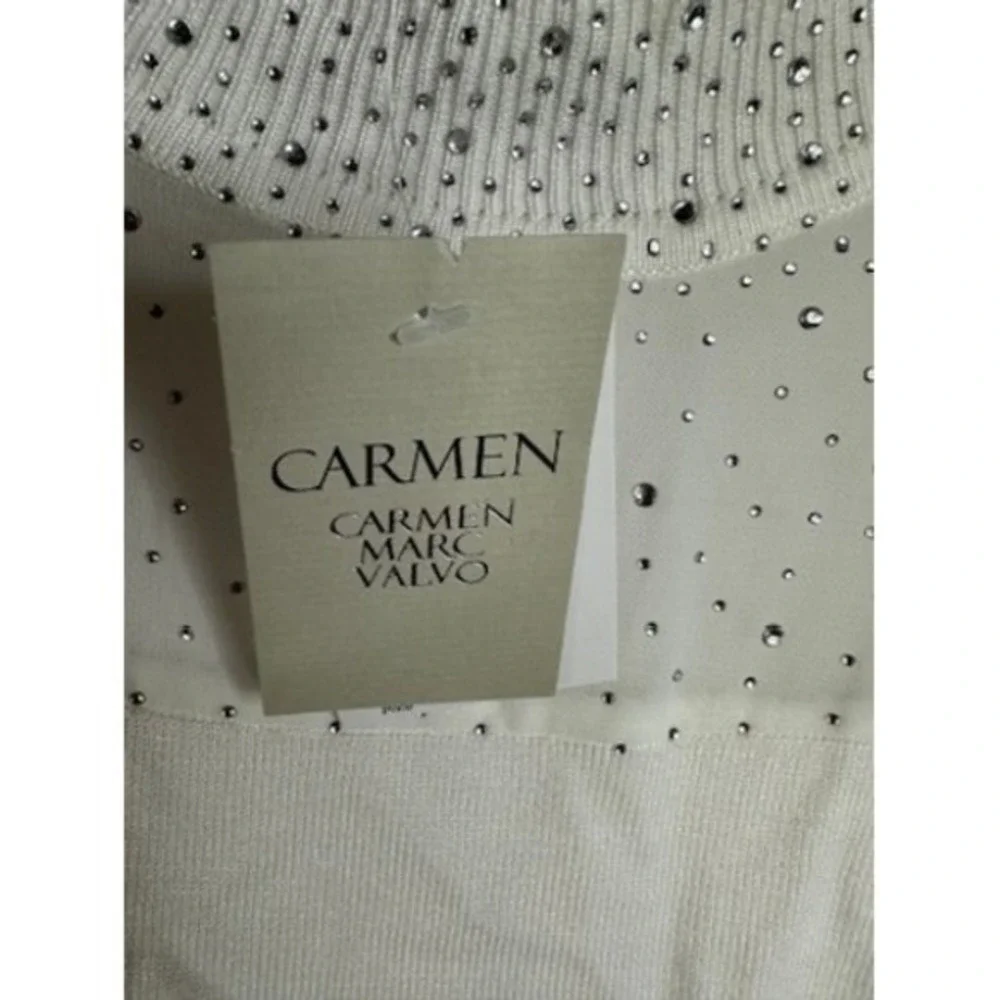 NWT Carmen Womens Mock Neck Rhinestone Lace Sleeveless White Blouse Size Large - Picture 7 of 10